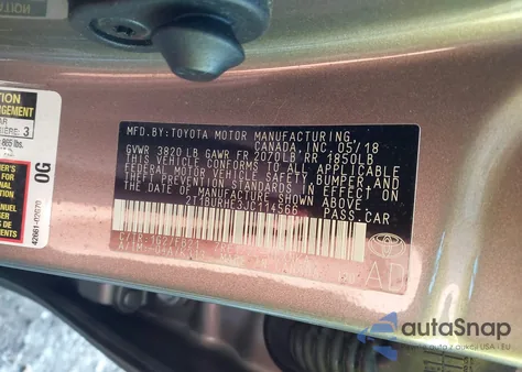 2018 Toyota Corolla Le from USA, damaged, VIN 2T1BURHE3JC114566